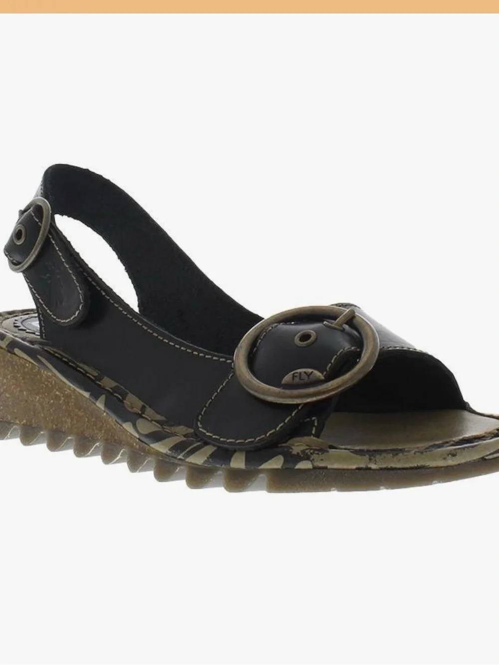 FLY London Tram723fly Leather Slingback Platform Sandals Black White EU 41 US 10